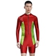 thumbnail image 2 of iiniim Men's Color Block Long Sleeve Surfing Swimsuit Zipper Bathing Suit Sun Protection Rash Guard Red S, 2 of 5