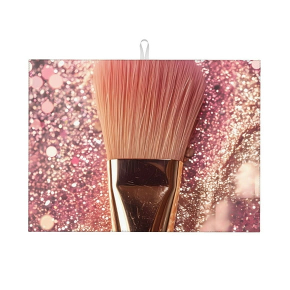 Balery Makeup Brush on Pink Glitter Alfombrilla de Secado para Cocina, 18x24 Pulgadas, Súper Absorbente para Platos y Encimeras