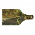 thumbnail image 1 of Fall Cutting Board, Autumn Scene with Curvy Road in the Forest at Letchworth State Park New York City USA, Tempered Glass Cutting and Serving Board, Wine Bottle Shape, Multicolor, by Ambesonne, 1 of 1