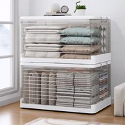160 Qt Extra Large Plastic Stackable Storage Bins with Lids, 40 Gal Clear Collapsible Heavy Duty Tote with Wheels, Closet Organizer and Storage Boxes for Closet Home Office, V12C 3Pack