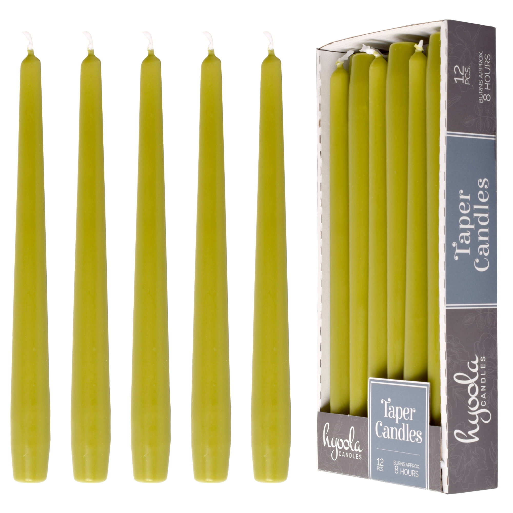 Hyoola 10 inch Unscented Green Dripless Taper Candles 8 Hour Burn 12