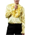 thumbnail image 2 of Mens Shirts Long Sleeve Trendy Ruffle Button-Down Stand Collared T-Shirts Slim-Fit Solid Color Shiny Dance Performance Shirt Tops, 2 of 6