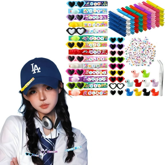 40 Sets DIY Spirit Clips & Cheer Pins Kit with Mini Ducks and Beads, Team Spirit Accessories for Backpacks, Bows and Volleyball Gifts