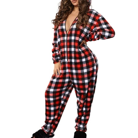 

goowrom Christmas Fleece Onesie Pajamas Jumpsuit for Women Long Sleeve Zipper Up Loose Hoodies