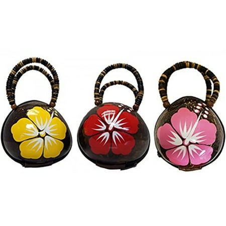 Real Coconut Shell Handbag or Coin Purse With Painted Flower