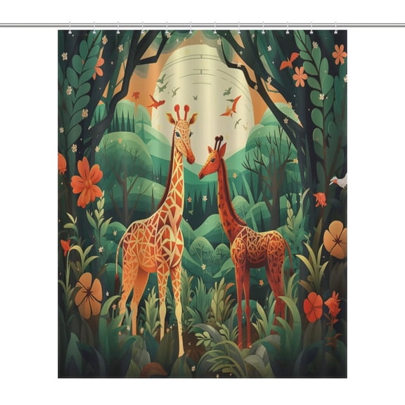 Cartoon Giraffe Forest Printed Shower Curtain Bathroom Curtains Waterproof Fabric Home Partition Screen Living Room
