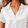 thumbnail image 4 of ClodeEU Women's Satin Half Button Notched Lapel Short Sleeve Shirts,Casual Office Blouse White,Womens Plus XL, 4 of 8