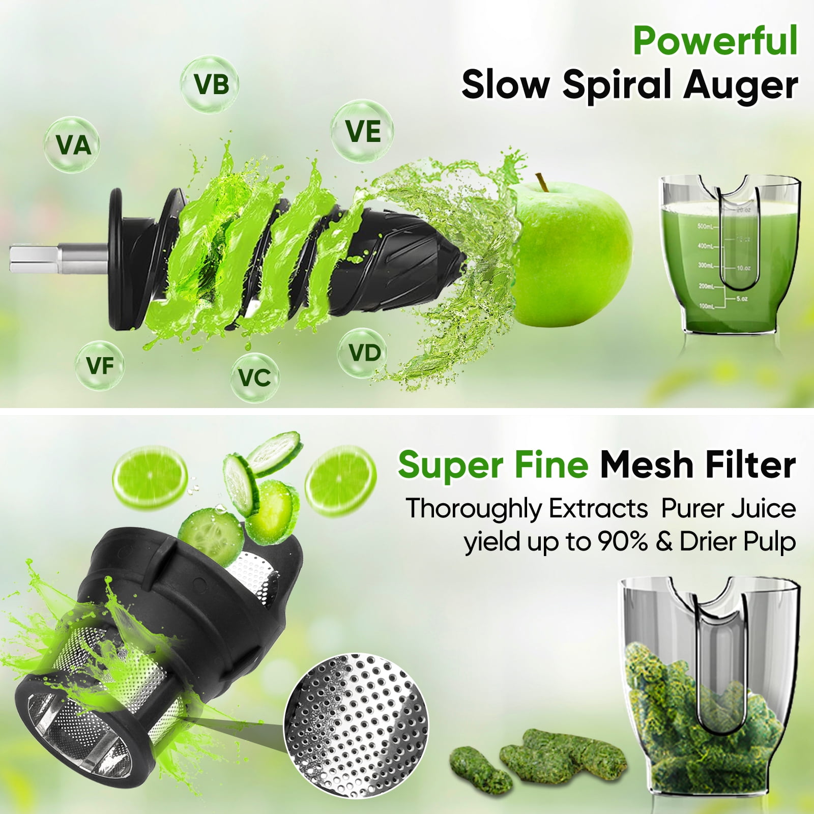 COZII Slow Masticating Juicer Extractor Soft/hard Mode & Quiet Motor, Cold press juicer machine 3.6 Inch Large Feed Chute For Vegetable and Fruit, Easy to Clean, Dishwasher Safe, High Juice Yield