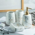 thumbnail image 2 of Kit de Accesorios de Baño CERÁMICA Dispensador de Jabón Líquido Aspecto Mármol Vaso, Blanco 4 piezas, 2 of 8