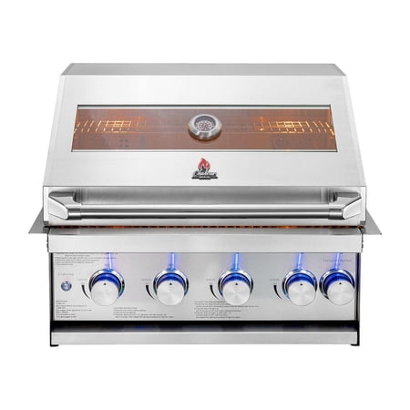 Chaleur 27" Pro View Line Gas Grill 4-Burner + 1 Rear infrared Premium Stainless Steel Built-In Gas Grill for Outdoor Kitchens - Infrared BBQ ,Glass View, Propane Burner.