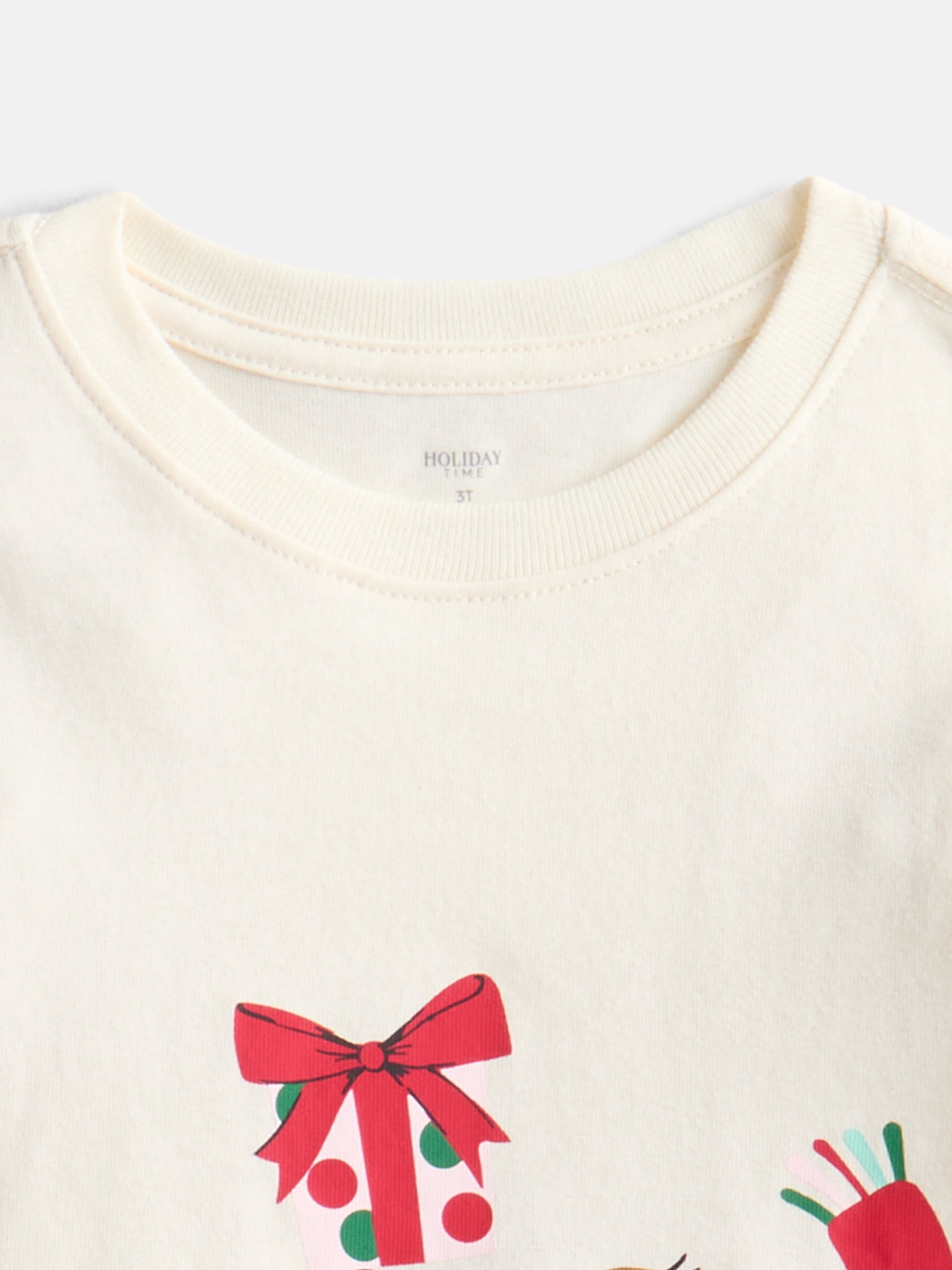 Holiday Time Toddler Girls' Christmas Graphic Tee with Long Sleeves, Sizes 12M-5T