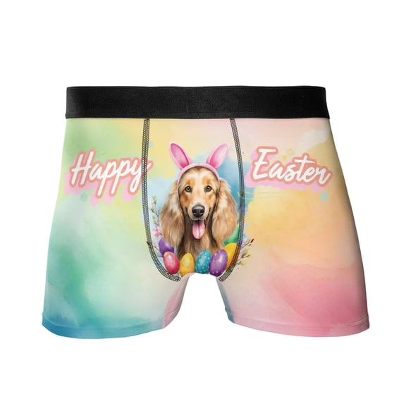Happy Easter Afghan Hound with Bunny Ear Headband and Flowers All Over Print Boxer Briefs Underwear for Men Dad Dog Lover - 13001