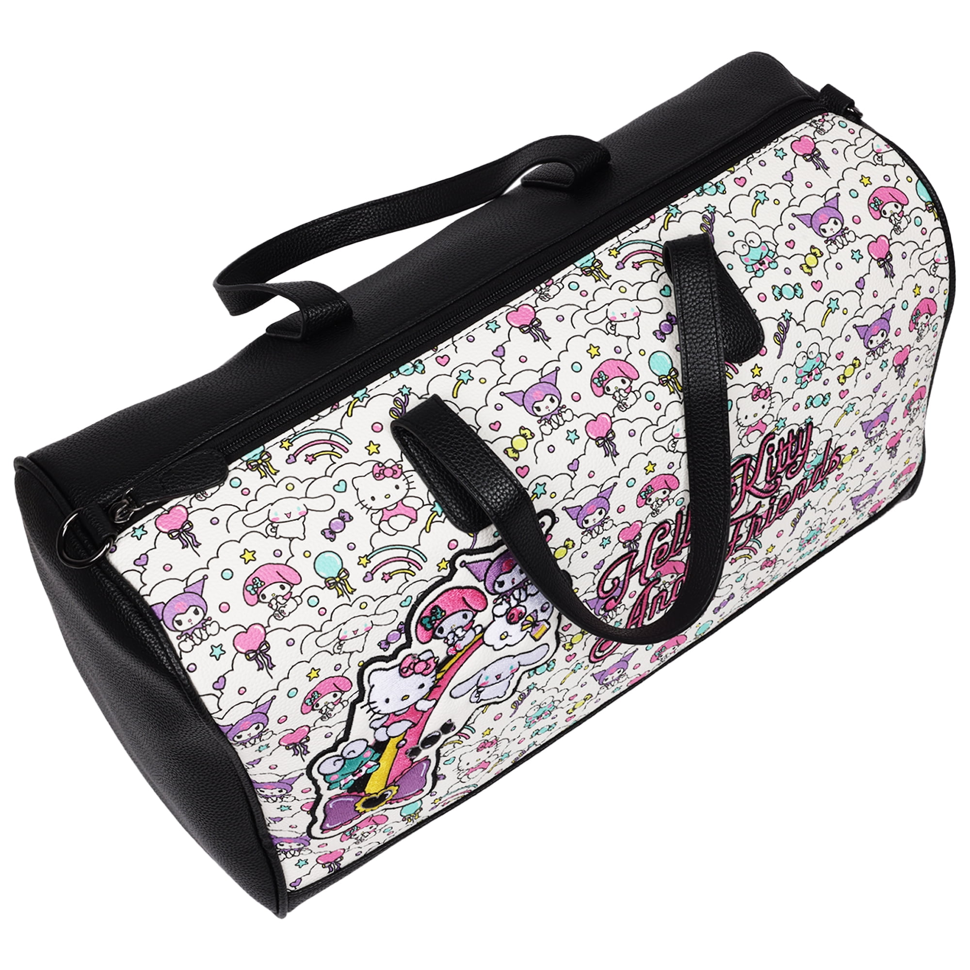 Sanrio Hello Kitty Weekender Duffel Bag, Cute Travel Tote for Women, Black