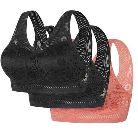 REORIAFEE Underwear for Women 3 Pack Gathered Together No Wire Bras Solid Brassiere Breathable Wide Strap Comfy Corset Underwear Classic Comfortable Support Lingerie Orange M