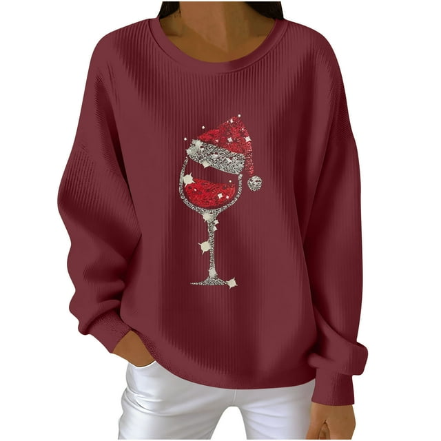 RXMEKW Chandail pour Femmes à Manches Longues à Col Rond, Blouse Décontractée en Polyester avec Imprimé de Noël pour Fêtes des Fêtes et Usage Quotidien