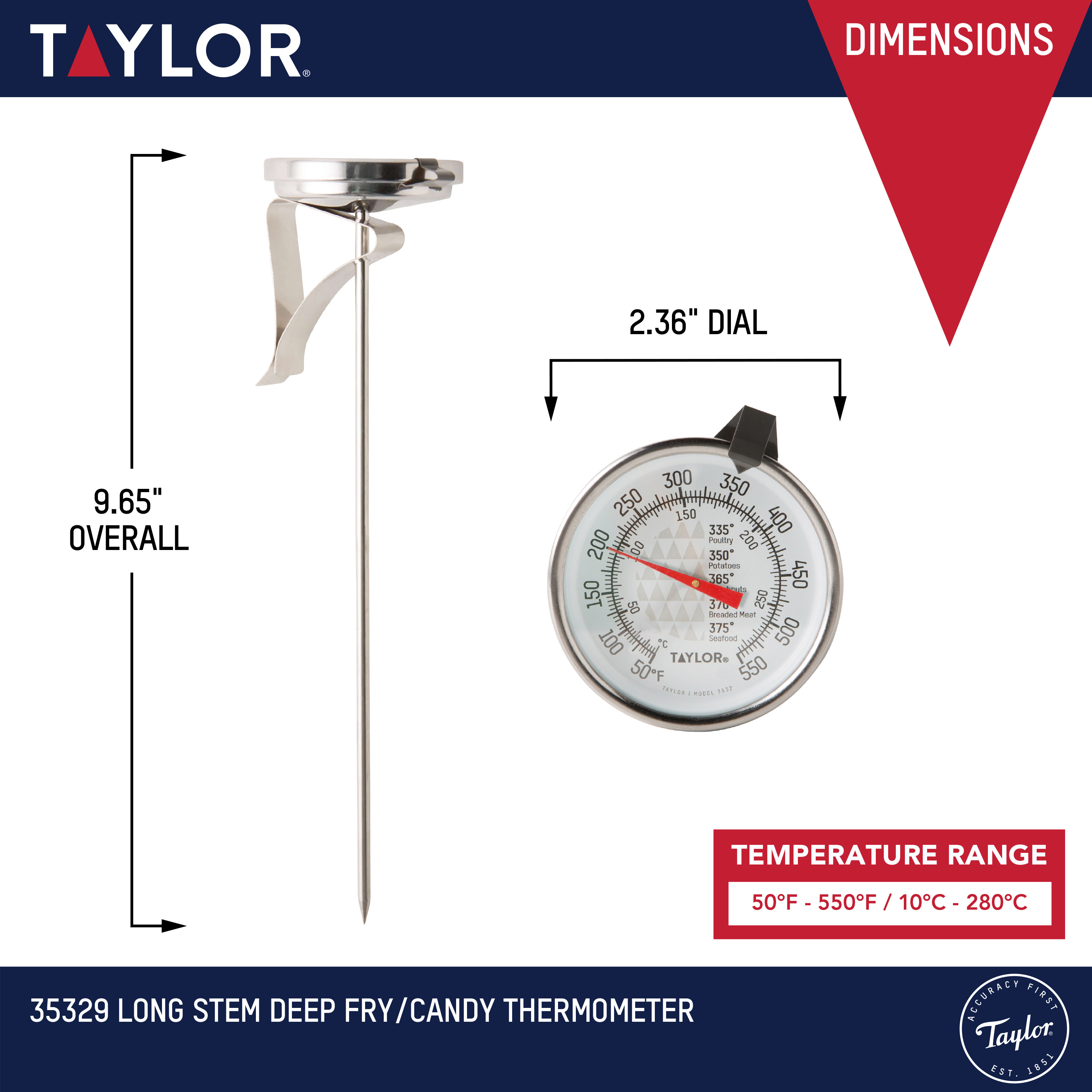 Taylor Candy and Deep Fry Analog Thermometer with Adjustable Pan Clip with 1.75-inch Dial - image 2 of 10