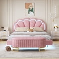 thumbnail image 2 of 2 Pcs Queen Bed Frame with Headboard and Storage Ottoman Set, Velvet Upholstered Platform Bed with LED Bed Frame and Floating Design, Modern Low Bed Frame with Footrest for Living Room, Bedroom, Pink, 2 of 9