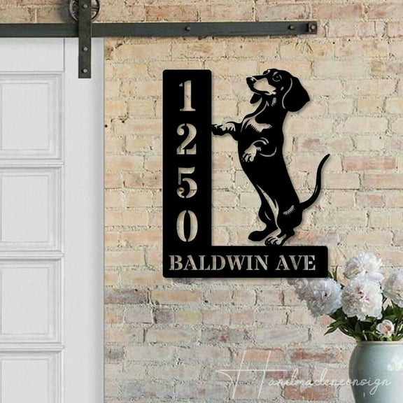 Handmadetneonsign Dachshund House Number Metal Wall Art LED Light - Personalized Sign Home Decor 59849