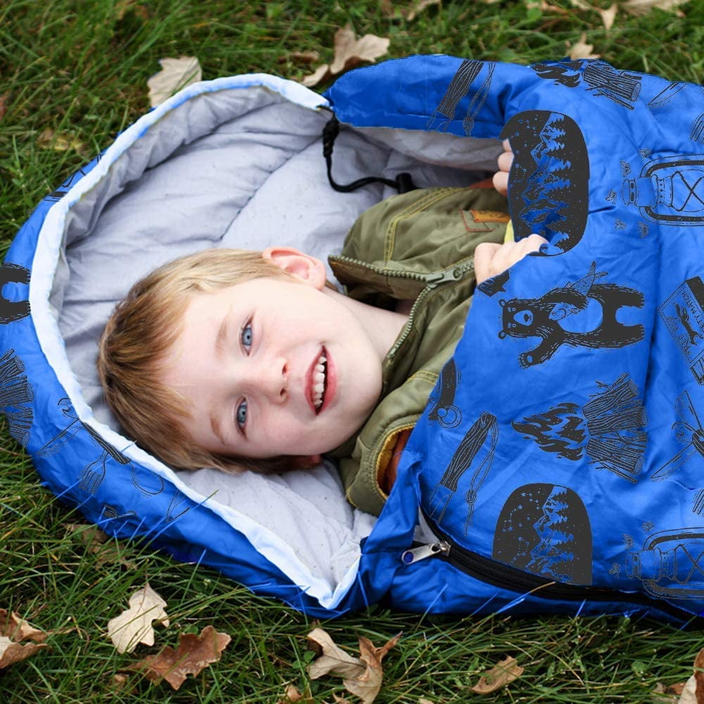 KidzAdventure 32 - 59°F Mummy Youth Sleeping Bag - Blue Adventure Theme