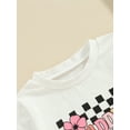 thumbnail image 6 of Bslissey Toddler Baby Girls Summer Shorts Sets Short Sleeve Letter Flower Print T-shirt Tops + Elastic Waist Checkerboard Shorts 3M-3T Infant Casual 2Pcs Outfits, 6 of 9