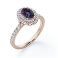 thumbnail image 4 of JeenMata 1.75 Carat Oval Cut Created Alexandrite and Moissanite - Double Halo - Pave Accented Engagement Ring - 18K Rose Gold Plating over Silver, 4 of 6