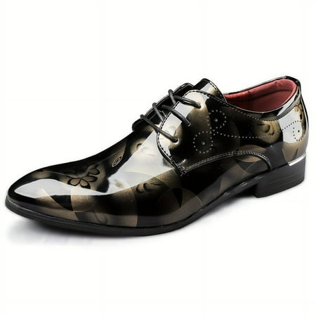XGZHP3 Stylish Mens Classic Faux Patent Leather Derby Shoes Sleek Lace-up Front Formal Dress Shoes perfect for Business Office and Night Club. Ideal for Spring Summer and Autumn season