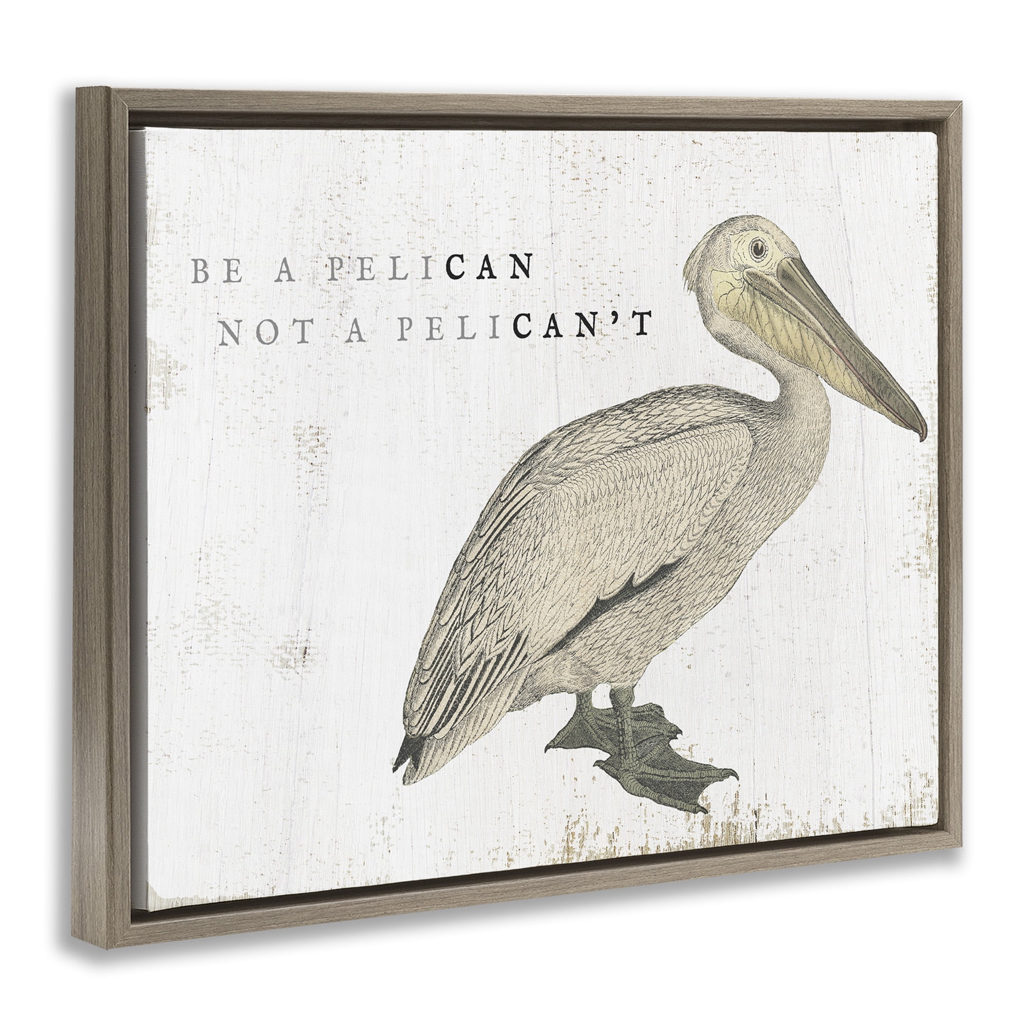 Stupell Industries Funny Pelican Beach Phrase Pun Typography Painting Brown Floater Framed Canvas Art Print Wall Art, 31 x 25