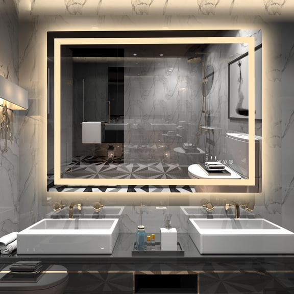 SUMERAIN 40 x 30 Inch LED Bathroom Mirror with Backlit and Front Lit, Anti-Fog Stepless Dimmable Smart Bathroom Vanity Mirror, Memory Function, Tempered Glass, 3 Colors Lighted Vanity Wall Mirror