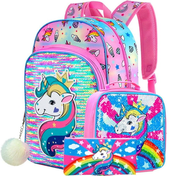 Mochila AGSDON Unicorn para niñas de 16 litros con lonchera y bolsa para lápices