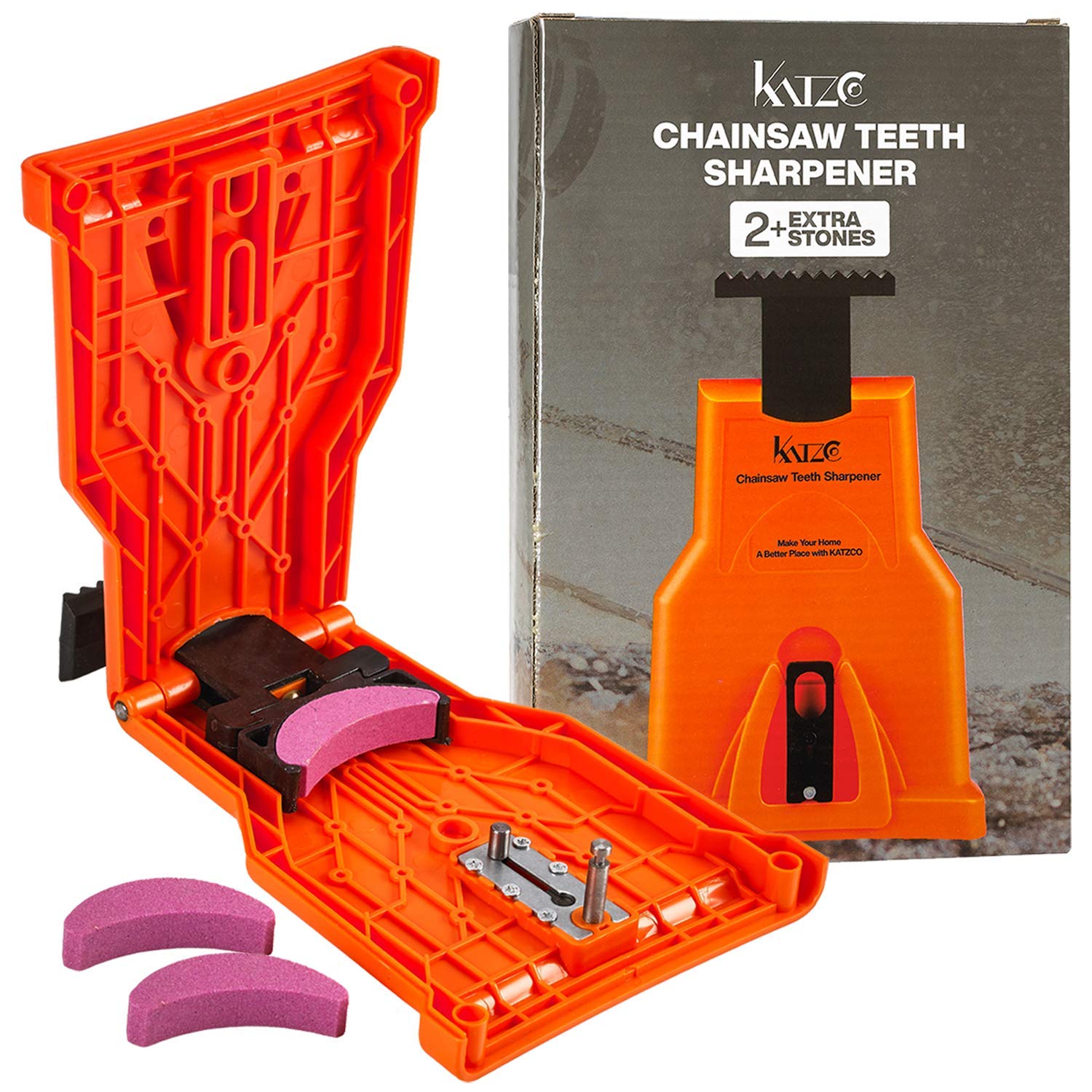 Katzco Chainsaw Teeth Sharpener Plus 2 Extra Whetstones Sharpening