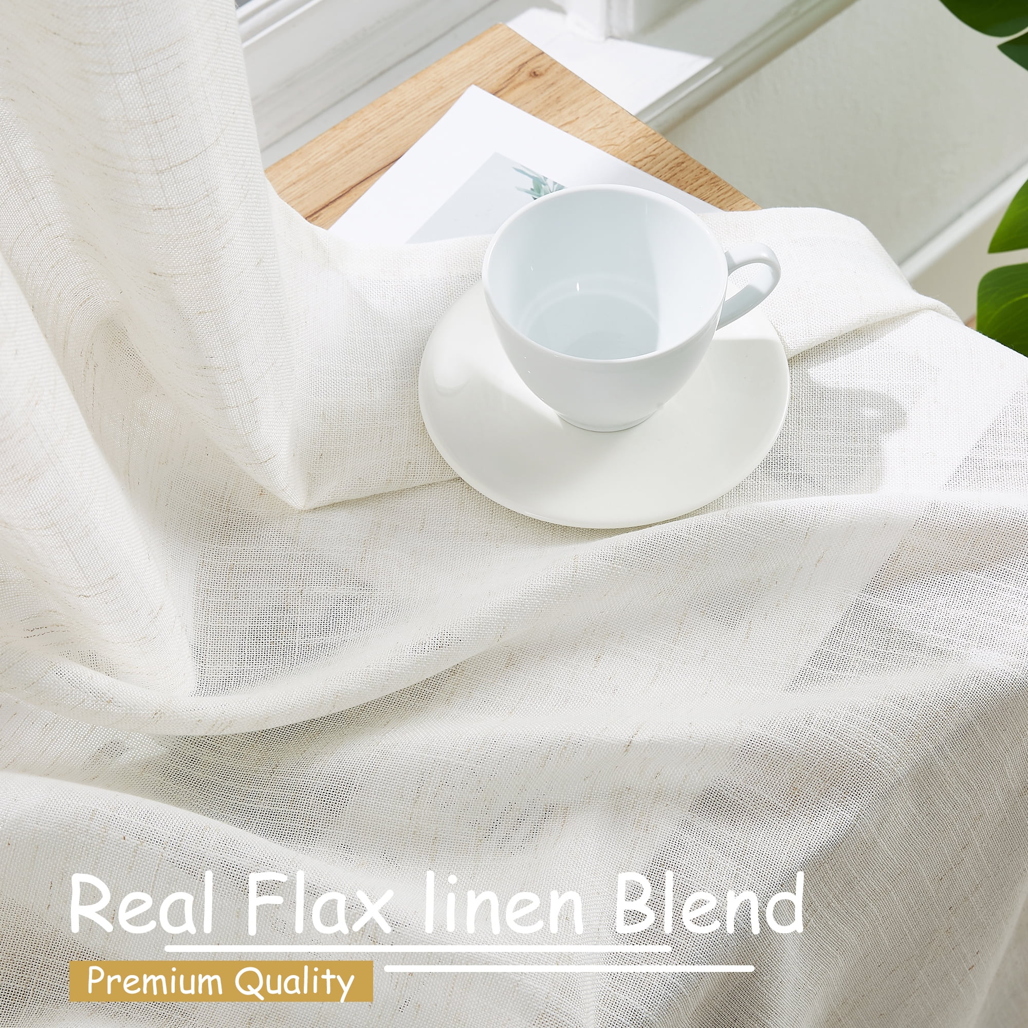 Exultantex 52"x84" Burlap Curtains Natural White Sheer-Linen Look for Living Room & Bedroom,2pcs,Grommet Top