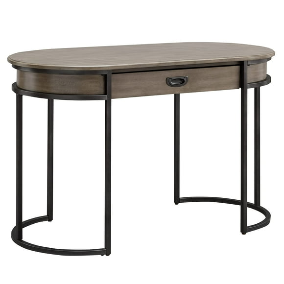 Leick Home 84405 Home Office Modern Computer Desk with Dropfront Keyboard Drawer, Furniture, Smoke Gray-wash/Gunmetal Gray