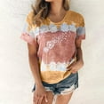 thumbnail image 2 of Hauts pour Femmes Décontractés Été Manches Courtes Tunique Ample T-Shirts Chic Henley Col Rond Mode Imprimé Blouses Basiques, 2 of 4