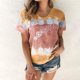 thumbnail image 1 of Fiudx Liquidación de Ofertas Flash Moda Mujer Verano Sexy Gradiente Impresión Regular Cuello Redondo Mujeres Manga Corta Top, 1 of 4
