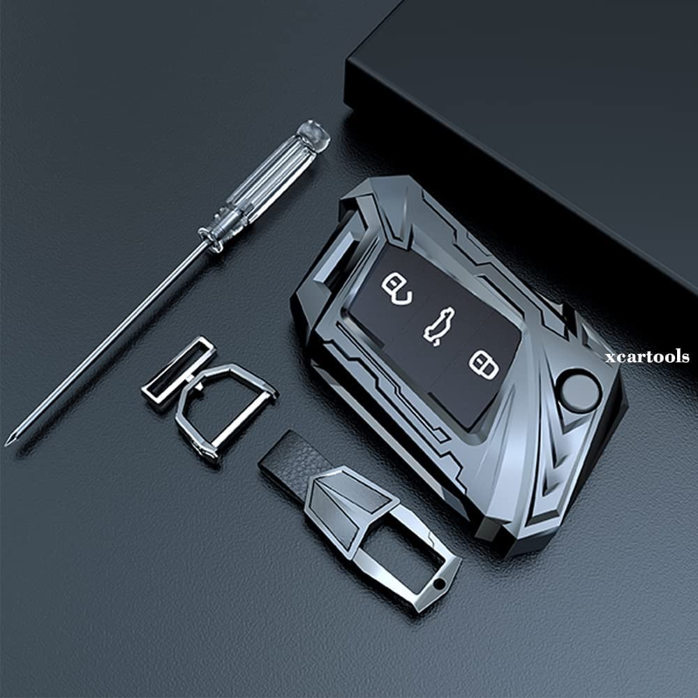 Autek for VW Key Fob Cover Case Protector Fit for VW Volkswagen 2016-2017 Golf Polo GTI 2018 2019 Tiguan Keyless Entry Remote with Key Chain (Silver)