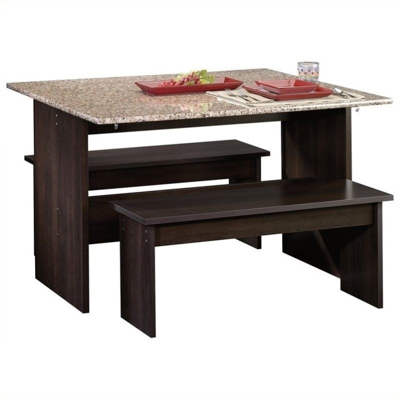 Sauder Beginnings Drop Leaf Table With Benches in Cinnamon Cherry