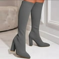 thumbnail image 2 of Chenyee Knee High Boots for Women Heel Pointed Toe Breathable Stretch Knit Sock Booties, 2 of 6