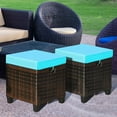 thumbnail image 5 of YSMW 2 Pieces Outdoor Patio Ottoman, All Weather Rattan Wicker Ottoman Seat, Patio Rattan Furniture, Outdoor Footstool Footrest Seat w/Removable Cushions(Mix Brown + Turquoise), 5 of 19