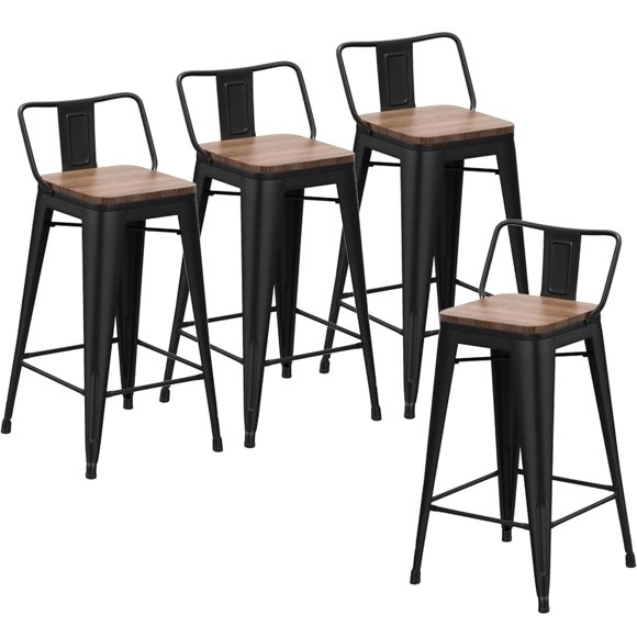 Changjie Furniture 24 Inch Bar Stools Set of 4 Industrial Metal Barstools Counter Height Bar Stool with Backs for Home Kitchen (24 inch, Black)