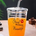 thumbnail image 3 of Glass Cup With Straw & Lid Heat-Resisting Glass Cup Clear Lovely Strawberry Pattern Glass Cup, 3 of 6