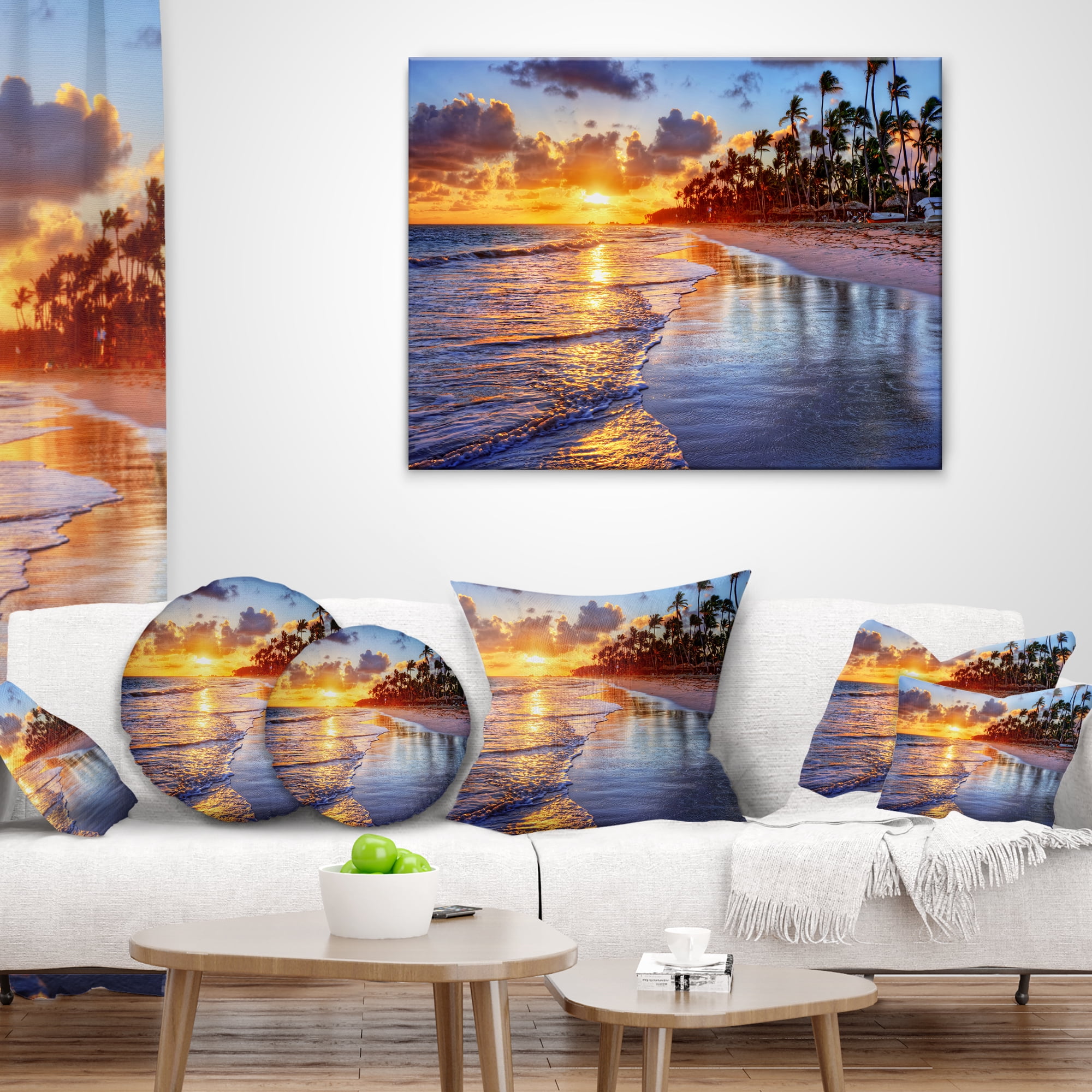 Designart Beach Side Resort With Palm Trees - Seashore Throw Pillow - 18x18