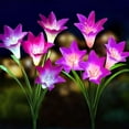 thumbnail image 2 of Spencer 2 Pack Outdoor Solar Garden Stake Lights Solar Powered Lights with 8 Lily Flowers, 7 Color Changing LED Solar Garden Lights for Patio, Yard, Lawn, Pathway (Purple), 2 of 11
