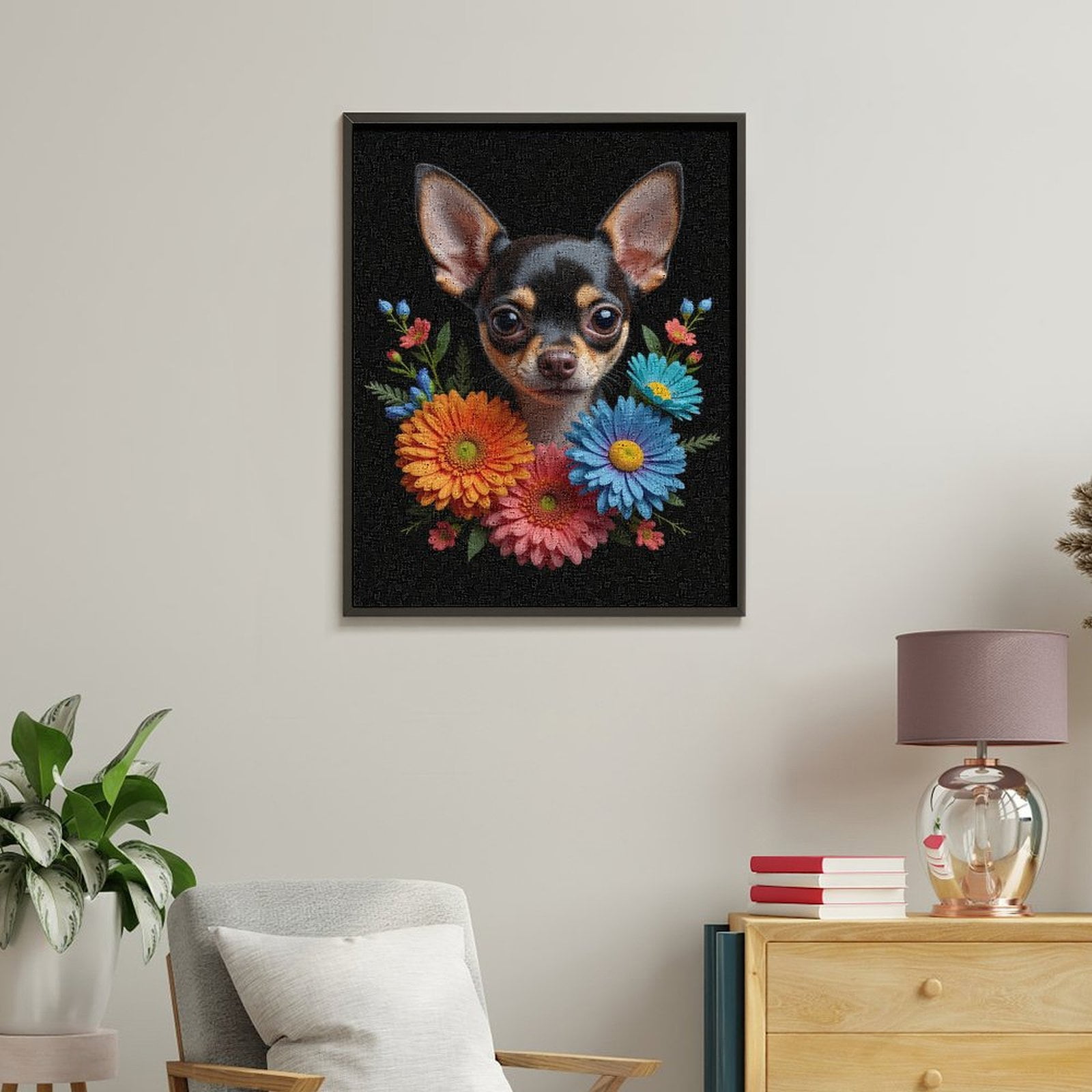Paint By Numbers Kit for Adults Beginner - DIY Chihuahua Floral Portrait Art Canvas Painting Kits for Adults, Frameless Paint By Number for Adults for Home Wall Decor 16x20 Inch
