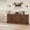 Brownish Red, variant on Black 70.8" Mid-Century Glass-Door Sideboard Buffet, 4 Tempered Glass Cabinets, Adjustable Shelves, 150Lb Capacity, Credenza for Dining Room, Living Room, Hallway