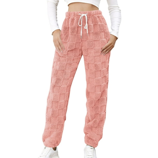 Bellella Women Plush Pants Jacquard Long High Waist Warm Double Sided  Velvet Loungewear Ladies Trousers Pink S