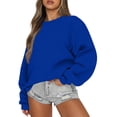 thumbnail image 6 of Women's Oversized Crew Neck Sweatshirt Long Sleeve Loose Fit Plain Basic Pullover Royal Blue 2XL, 6 of 6
