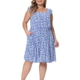 thumbnail image 2 of DARING DIVA Women's Plus Size Square Neck Ruffle Short Sleeve Midi Dress 2X Blue, 2 of 6