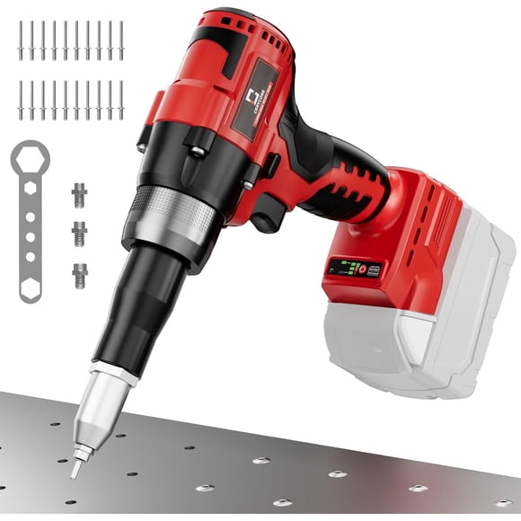 Pop Rivet Gun Compatible with Milwaukee 18V Battery, Cordless Rivet Tool with 3 Size (1/8", 5/32", 3/16") Aluminum Rivets, Brushless Motor Gun Kit Nose Piece, Led Light