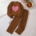 thumbnail image 4 of fnnxnal Girls' Brown Sequin Heart Tracksuit 6-12Y, Nylon Spandex 2-Piece (Top+Pants) Soft Outfit for School/Daily Wear, Sizes 130-170,Size 13-14T, 4 of 5