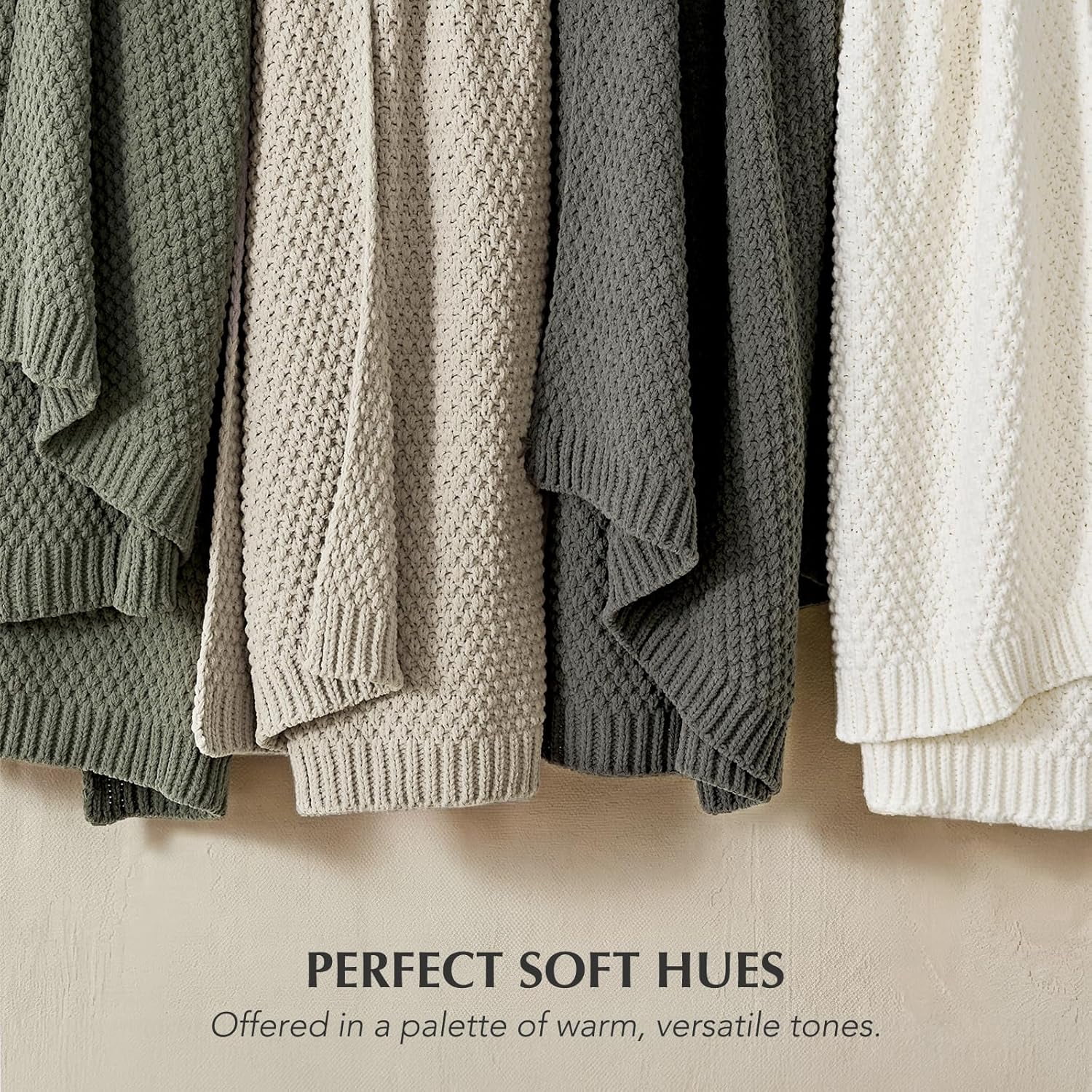 EVERGRACE Chunky Chenille Knit Throw Blanket for Couch, Soft Luxurious Moss Stitch Blankets for Bed, Cozy Decorative Farmhouse Knitted Throws for Sofa, Bright White, 60" x 80"
